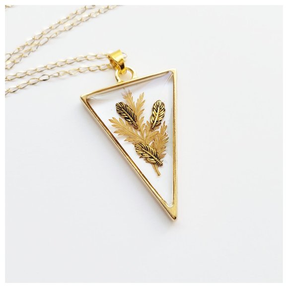 !!SOLD!! Feathers and Pressed Dried Floral Pendant Necklace - Picture 3 of 10